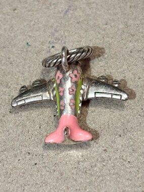 🆕Listing! Brighton Flower Power airplane charm Pink & green enamel Retired